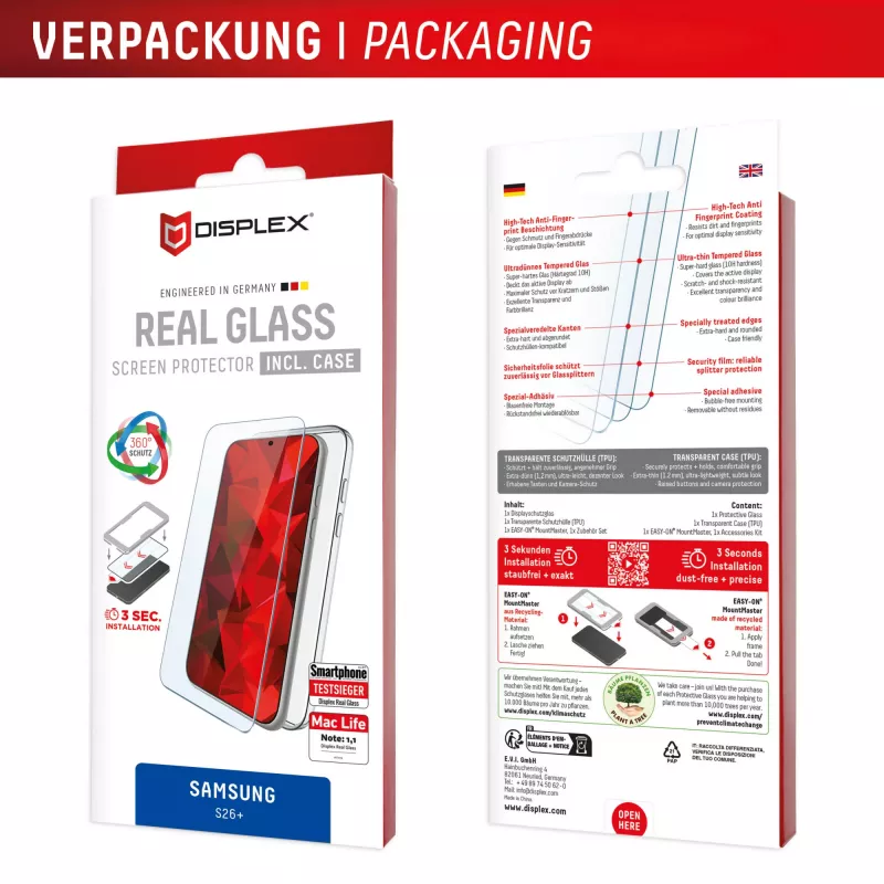 Protetor de ecrã Displex + capa para Samsung S26+, resistente a riscos