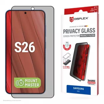 Vidro de proteção de ecrã com filtro de privacidade Displex (10H) para Samsung S26, filtro de privacidade