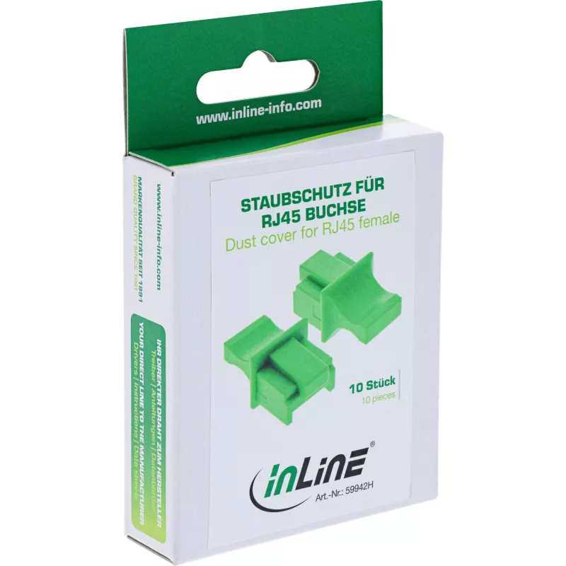 InLine Tampa de proteção contra pó para conector fêmea RJ45, verde, 10 unid.