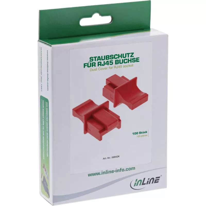 InLine Tampa de proteção contra pó para conector fêmea RJ45, vermelho, 100 unid.