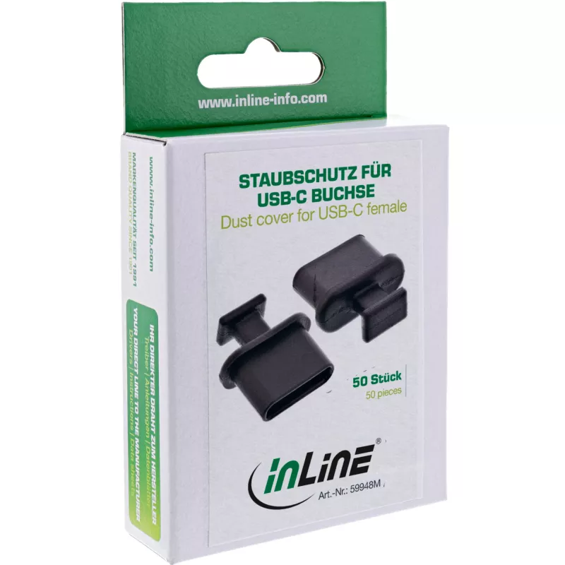 Tampa de proteção contra pó para conector fêmea USB-C InLine 59948M, preta, 50 unid.