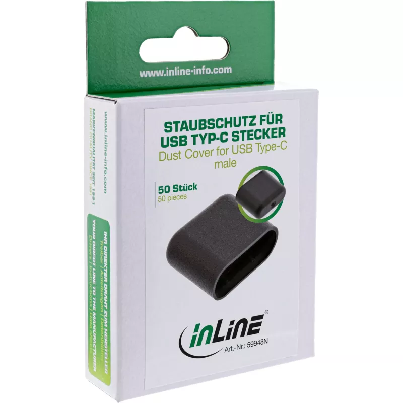 Tampa de proteção contra pó para conector macho USB-C InLine 59948N, preta, 50 unid.
