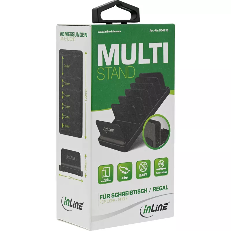 Suporte múltiplo InLine de 6 compartimentos, passivo, para secretária ou prateleira, preto