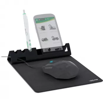 Tapete de rato InLine 55261 — tapete multifuncional de borracha com suporte para smartphone e caneta, 250×? mm, preto