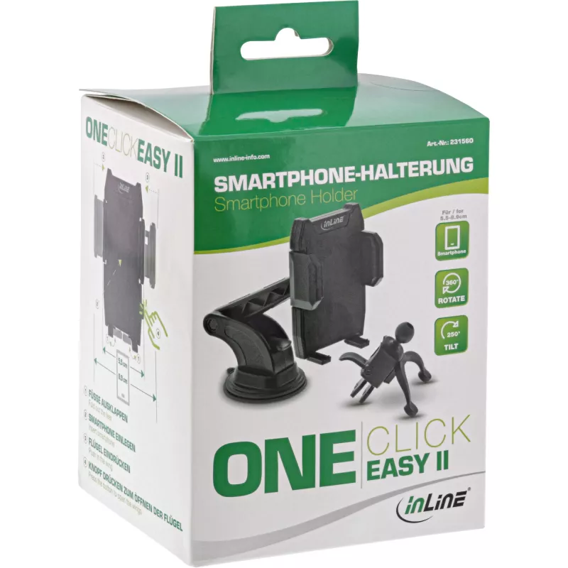 Suporte para smartphone de automóvel InLine ONE CLICK EASY II — suporte passivo universal, preto