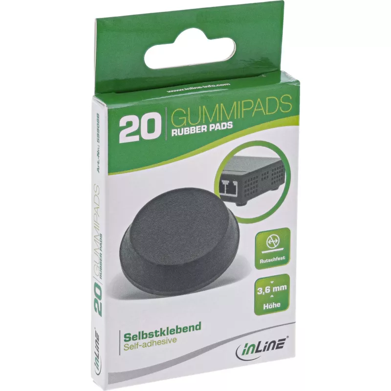 Pés de borracha InLine, embalagem de 20 unid., preto, forma plana 1,2 cm, borracha, preto