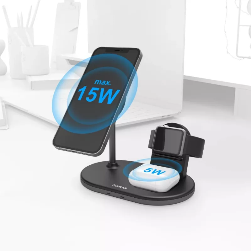 Hama MagCharge Multi headset, smartphone, relógio preto AC carregamento sem fios carregamento rápido interior