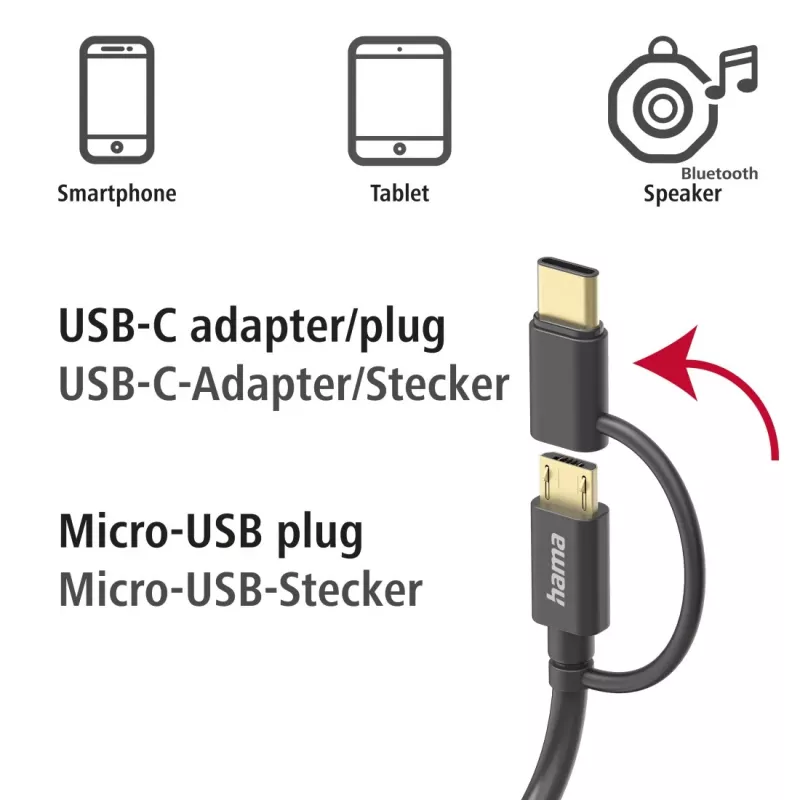 Hama 00201533 Cabo USB USB 2.0 1 m USB A Micro-USB B Preto