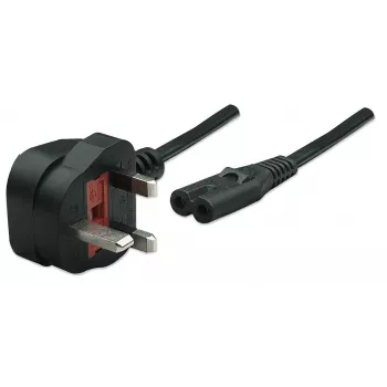 Manhattan Cabo de alimentação, ficha UK 3 polos para conector fêmea C7 (conector de aparelho), 1,8 m, 13 A, preto, cabo, garantia vitalícia