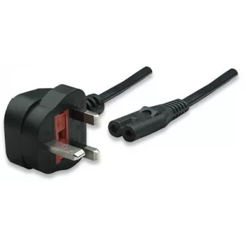 Manhattan Cabo de alimentação, ficha UK 3 polos para conector fêmea C7 (conector de aparelho), 1,8 m, 13 A, preto, cabo, garantia vitalícia