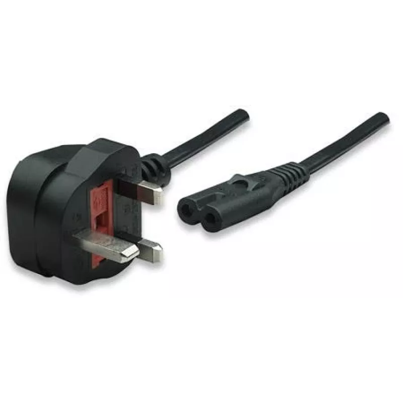 Manhattan Cabo de alimentação, ficha UK 3 polos para conector fêmea C7 (conector de aparelho), 1,8 m, 13 A, preto, cabo, garantia vitalícia
