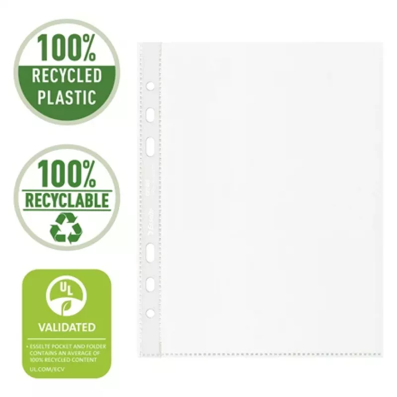 Bolsa reciclada Esselte A5, 150 x 210 mm (A5), transparente, polipropileno (PP), horizontal/vertical, topo, 0,07 mm