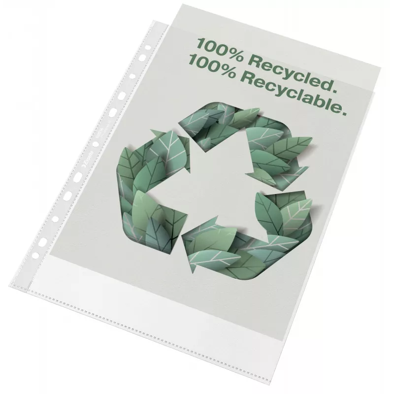 Bolsa reciclada Esselte A4, 210 x 297 mm (A4), transparente, polipropileno (PP), vertical, topo, 0,07 mm