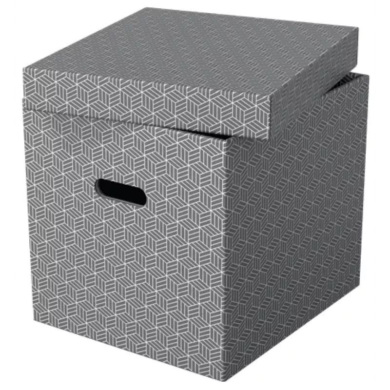 Caixa de arrumação Esselte Home Storage Box Cube, pack de 3, cartão, cinzento, 320 mm, 315 mm, 365 mm, 850 g