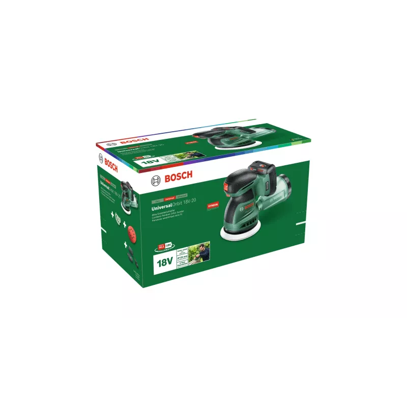 Bosch UniversalOrbit 18V-20 (BareTool), lixadora excêntrica, orbital, verde, Alemanha, bateria, 18 V