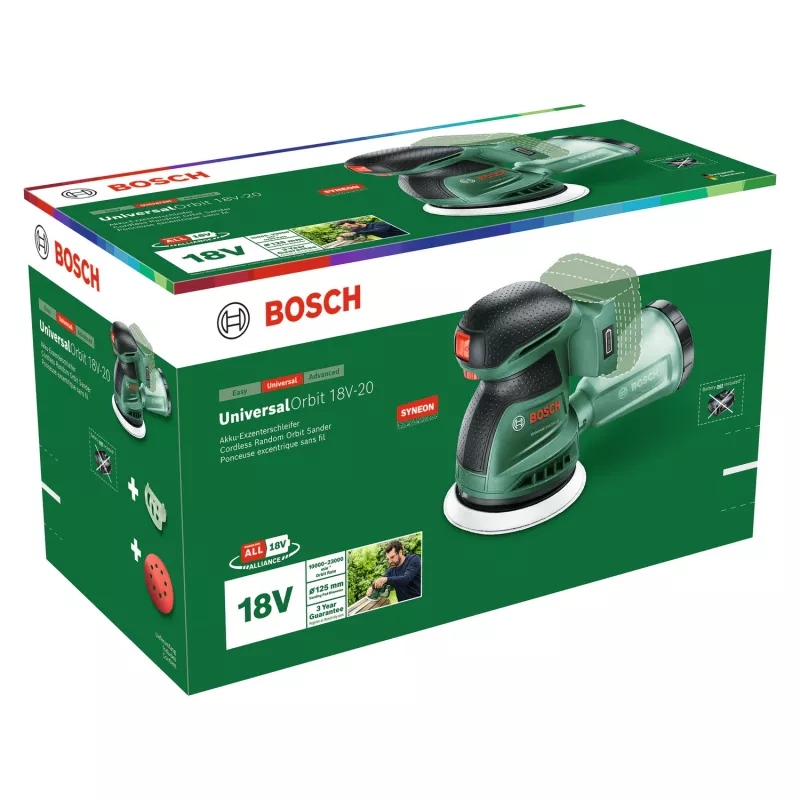 Bosch UniversalOrbit 18V-20 (BareTool), lixadora excêntrica, orbital, verde, Alemanha, bateria, 18 V