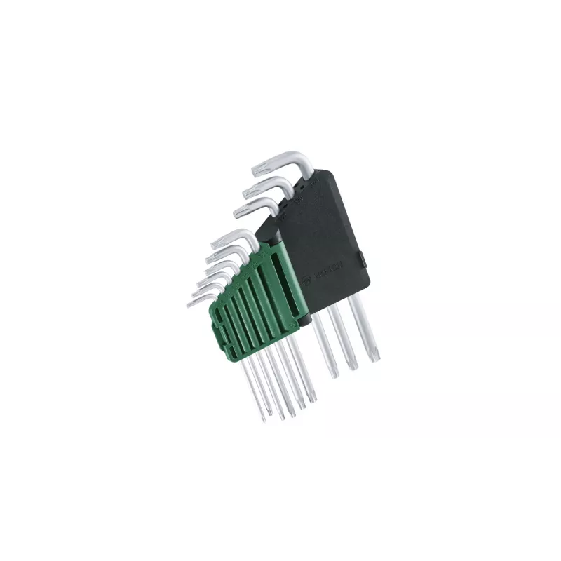 Bosch 1 600 A02 Z9C, Conjunto de chaves L-Torx, TX10, TX15, TX20, TX25, TX27, TX30, TX40, TX8, TX9, verde, prateado, aço, plástico, 69 mm