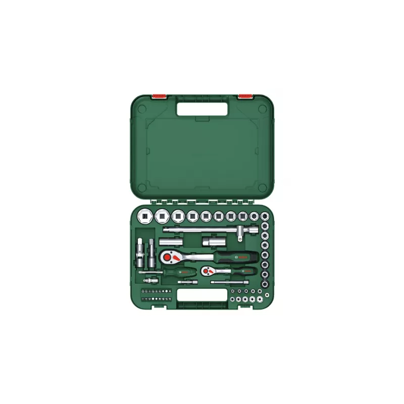 Bosch 1600A02Z9G 1/2 + 1/4 conjunto de roquete e chaves de caixa, 56 un., verde