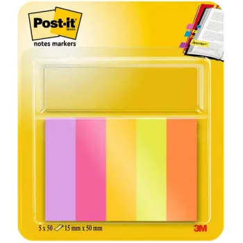 Post-it® Marcadores de notas adesivas, Retangular, Verde/Laranja/Rosa/Violeta/Amarelo, 50 folhas, autoadesivas
