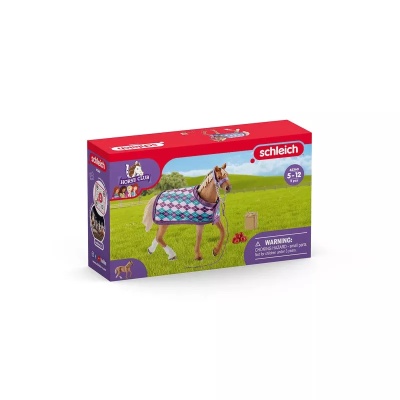 schleich HORSE CLUB Puro-sangue inglês com manta, Estábulo de cavalos, Cavalos, 5 ano(s), Multicolor, Plástico