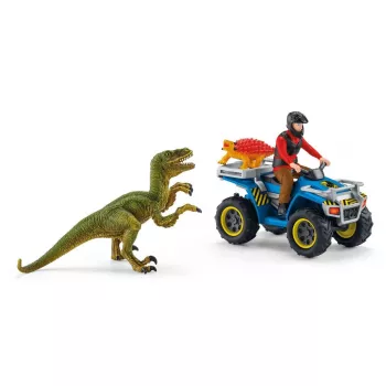 conjunto de brincar Schleich Dinosaurs quad fugir do velociraptor