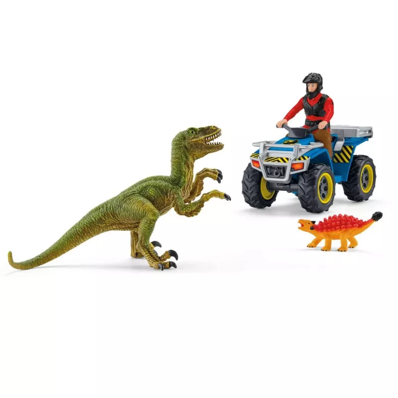 conjunto de brincar Schleich Dinosaurs quad fugir do velociraptor