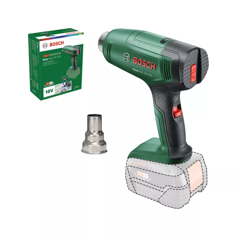 Bosch EasyHeat 18V-500 pistola de ar quente sem fios, Solo (sem bateria e carregador), verde/preto