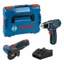 Bosch GSR 12V-15 + GWS 12V-76 + 2 baterias 2 Ah + GAL 12V-40 (L) Professional conjunto de ferramentas a bateria