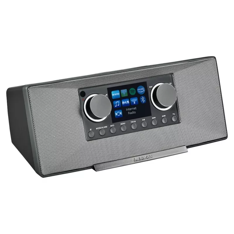 Rádio Internet MEDION LIFE P85333 — DAB+ / FM, 12 W RMS, TFT 2,8 polegadas, Wi‑Fi 802.11a/b/g, jack 3,5 mm, cinzento