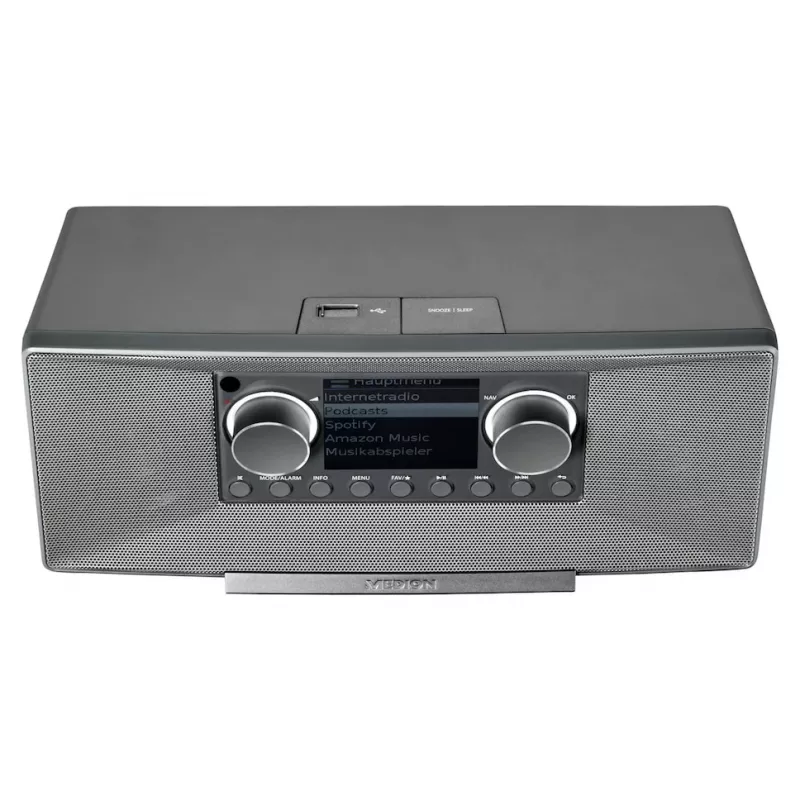 Rádio Internet MEDION LIFE P85333 — DAB+ / FM, 12 W RMS, TFT 2,8 polegadas, Wi‑Fi 802.11a/b/g, jack 3,5 mm, cinzento