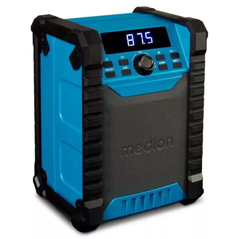 Rádio digital portátil MEDION LIFE E65895 (MD 43895) — sintonizador PLL, 10 W RMS, LCD, Bluetooth 10 m, IP54, antena externa, preto/azul