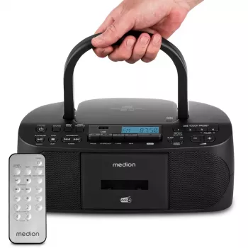 Rádio pessoal MEDION 50079328 — Sintonizador DAB+/FM/PLL, 6W RMS, LCD, Bluetooth 10m, jack 3,5 mm