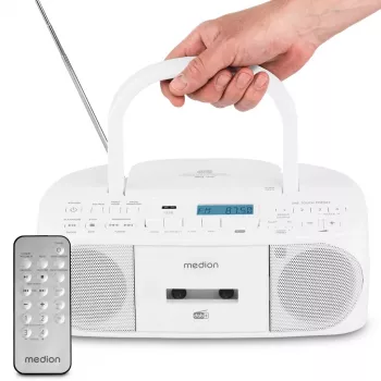 Rádio pessoal MEDION 50079330 – Sintonizador DAB+/FM/PLL, 6 W RMS, ecrã LCD, Bluetooth 10 m, auscultadores 3,5 mm