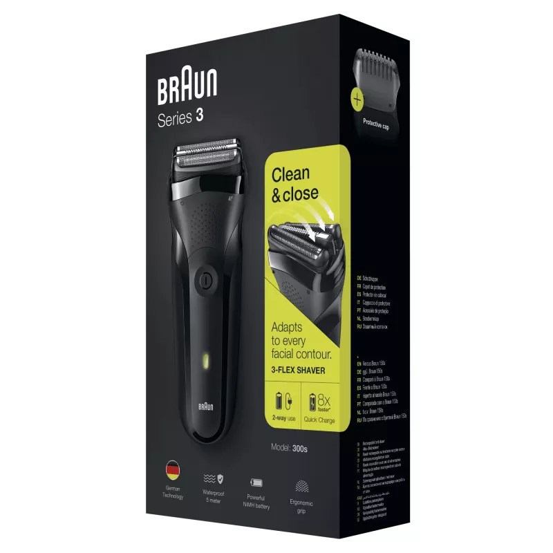 Braun Series 3 300s máquina de barbear de lâmina aparador preto