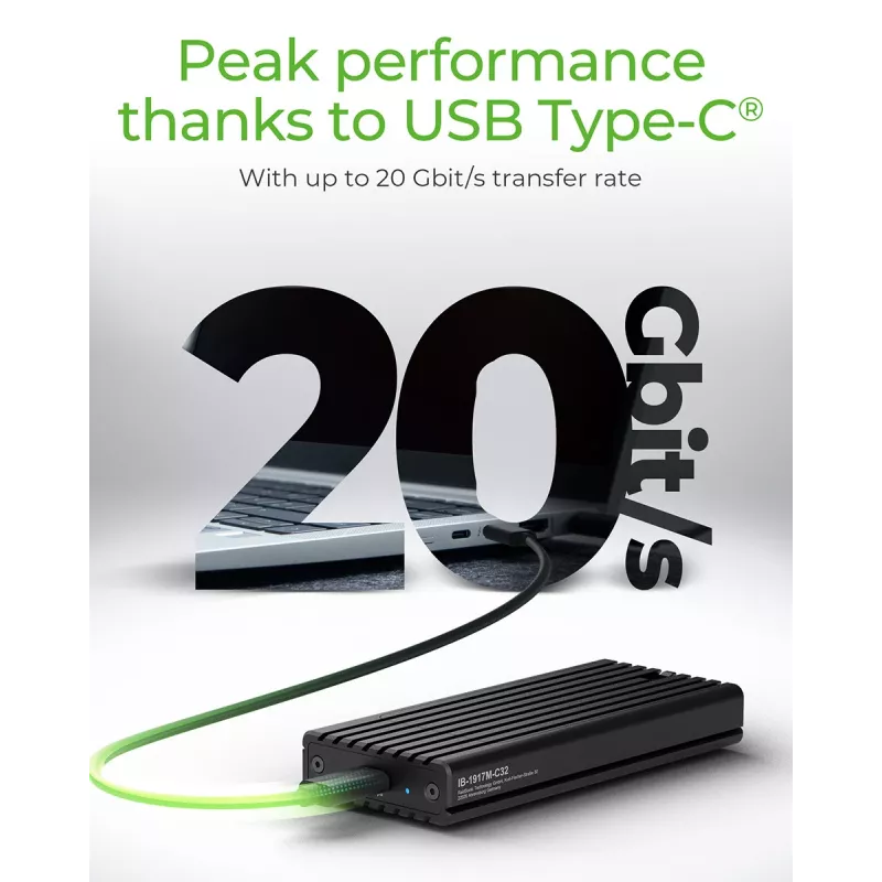ICY BOX IB-1917M-C32 caixa para SSD preto M.2 alimentado por USB