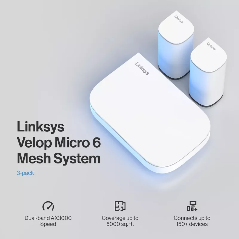 Linksys Velop Micro 6 Sistema mesh – Dual-Band WiFi 6 AX3000 (pack de 3)