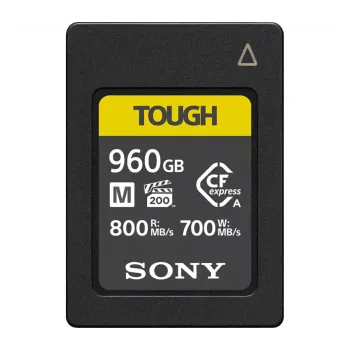 Cartão de memória CFexpress tipo A Sony CEA-M960T — 960 GB, leitura 800 MB/s, escrita 700 MB/s, resistente ao pó/choques/humidade