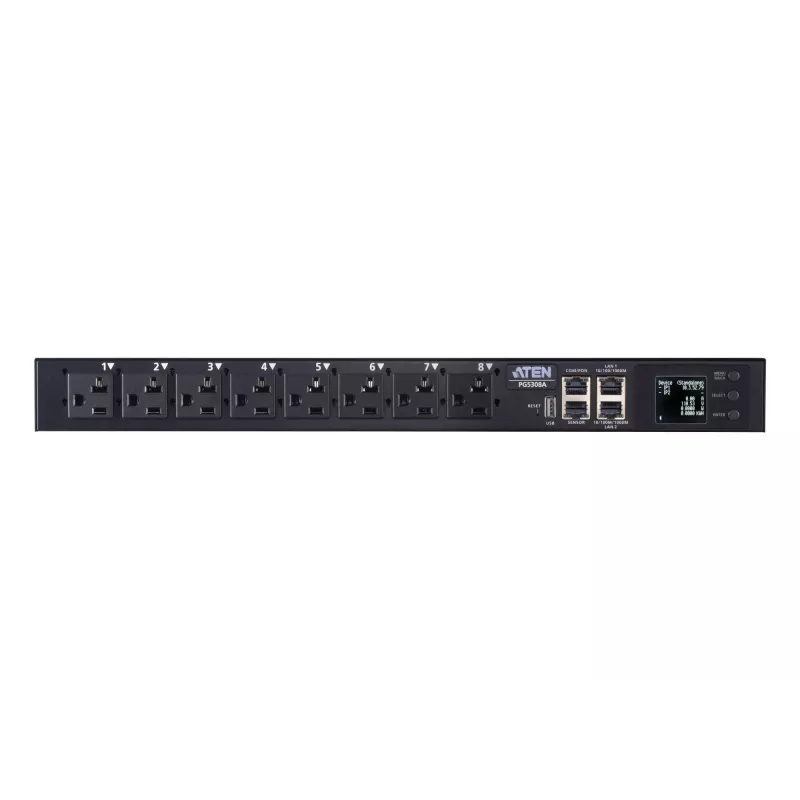 PDU eco com medição ATEN 32A 8 tomadas 1HE, com medição, 1HE, preto, LCD, 8 saídas AC, conector fêmea C13, conector fêmea C19