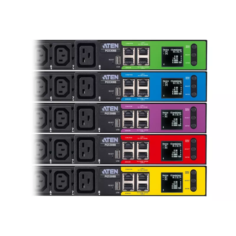 PDU eco com medição ATEN 32A 8 tomadas 1HE, com medição, 1HE, preto, LCD, 8 saídas AC, conector fêmea C13, conector fêmea C19
