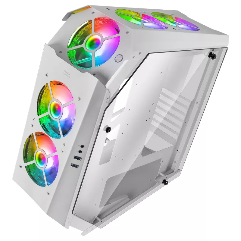 Mars Gaming MC51W caixa ATX Gaming para PC branca com vidro temperado duplo, 5 ventoinhas RGB 12cm