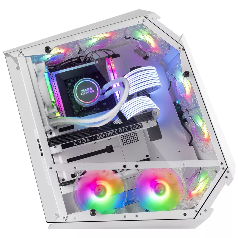 Mars Gaming MC51W caixa ATX Gaming para PC branca com vidro temperado duplo, 5 ventoinhas RGB 12cm