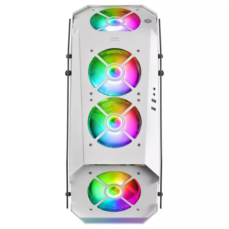 Mars Gaming MC51W caixa ATX Gaming para PC branca com vidro temperado duplo, 5 ventoinhas RGB 12cm