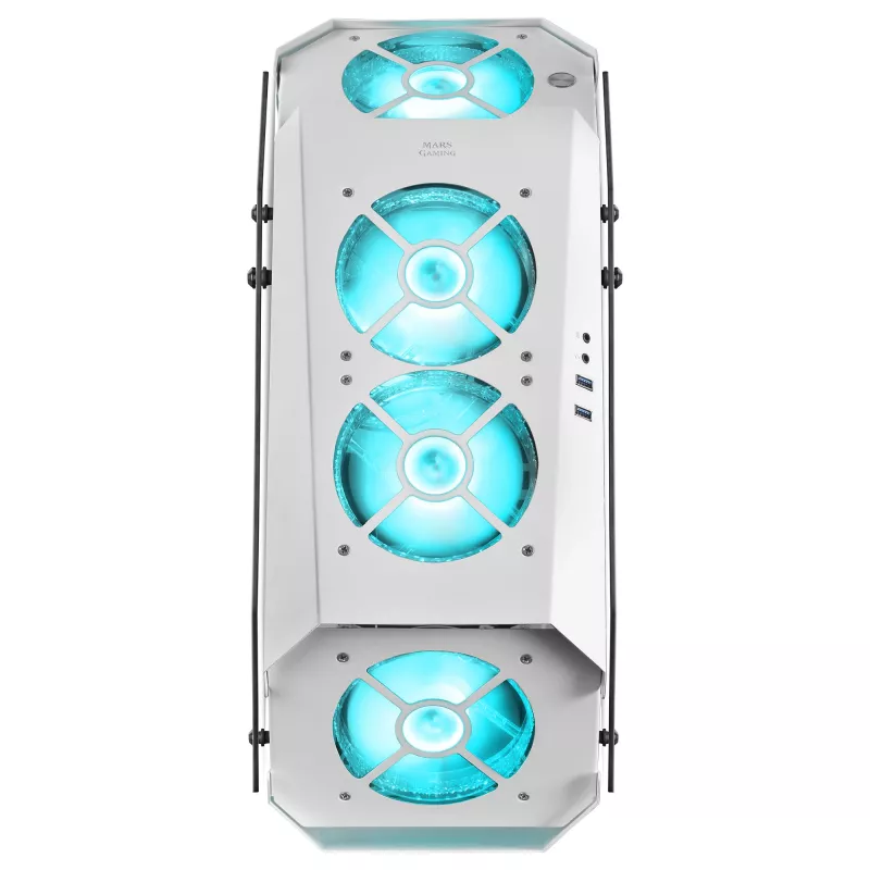 Mars Gaming MC51W caixa ATX Gaming para PC branca com vidro temperado duplo, 5 ventoinhas RGB 12cm