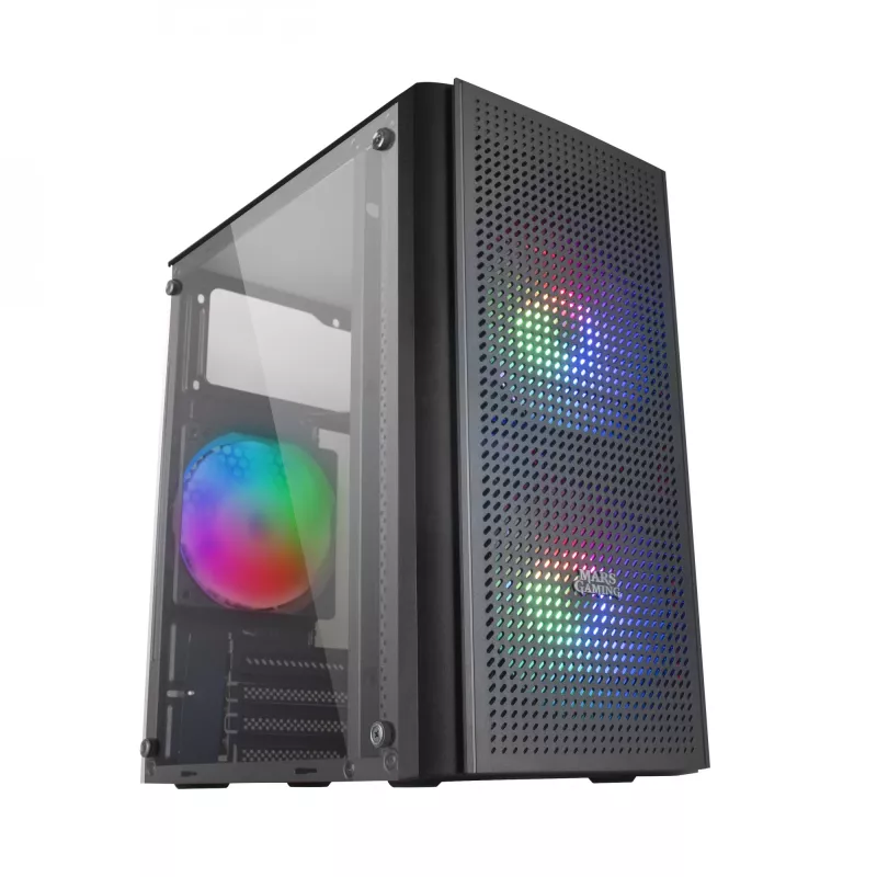 Mars Gaming MC300 Caixa de PC Micro ATX com vidro temperado 3 ventoinhas FRGB Preto
