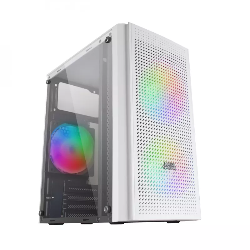 Mars Gaming MC300W Caixa Micro-ATX com vidro temperado, 3 ventoinhas FRGB, Branco