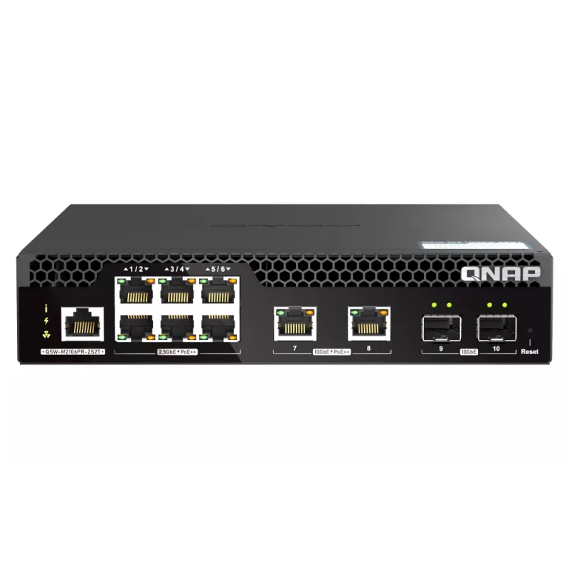 QNAP QSW-M2106PR-2S2T Comutador de rede Gerido L2 10G Ethernet (100/1000/10000) Power over Ethernet (PoE) 1U Preto