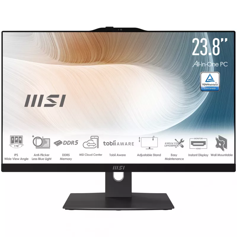 MSI Modern AM242TP 1M-1230EU Intel Core 3 100U 60,5 cm (23,8 polegadas) 1920 x 1080 píxeis Ecrã tátil All-in-One PC 8 GB DDR5-SDRAM 256 GB SSD Windows 11 Pro Wi-Fi 6E (802.11ax) Preto