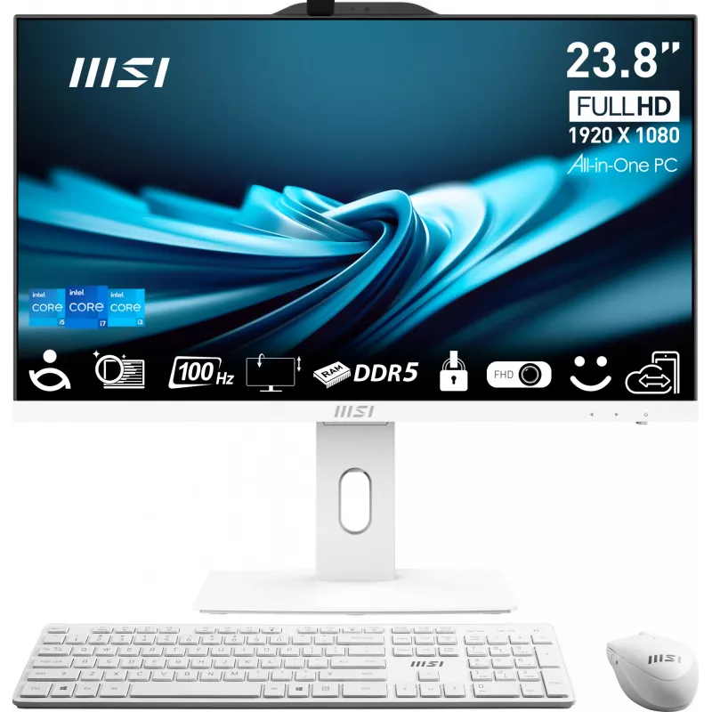 All-in-One PC MSI Pro AP242P 14M-859EU — 23,8 polegadas FHD IPS, Intel Core i7-14700, 16 GB DDR5, 1 TB SSD, Windows 11 Pro, Wi‑Fi 6E, branco