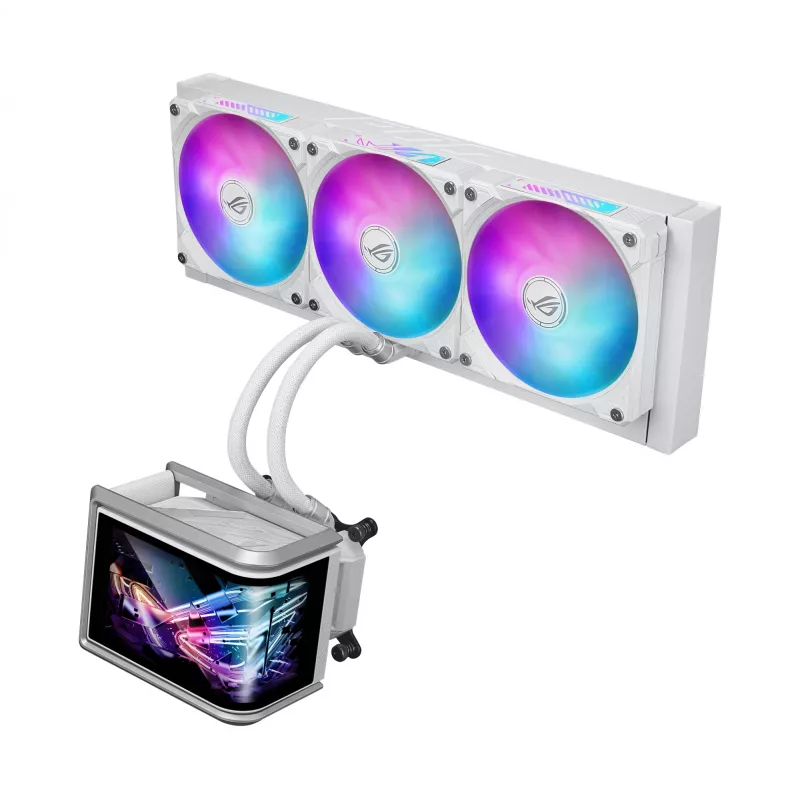 Refrigeração líquida tudo-em-um ASUS ROG Ryuo IV SLC 360 ARGB White Edition — radiador de 360 mm, 3 ventoinhas de 120 mm, ecrã AMOLED, suporte para LGA 1700