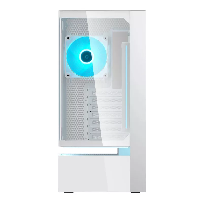 Caixa de PC Midi Tower COUGAR CFV235 Vision – ARGB, LCD 23,3 cm (9,16 polegadas), vidro temperado, branco, suporta ATX/Micro-ITX, 2x 3,5 polegadas + 2x 2,5 polegadas